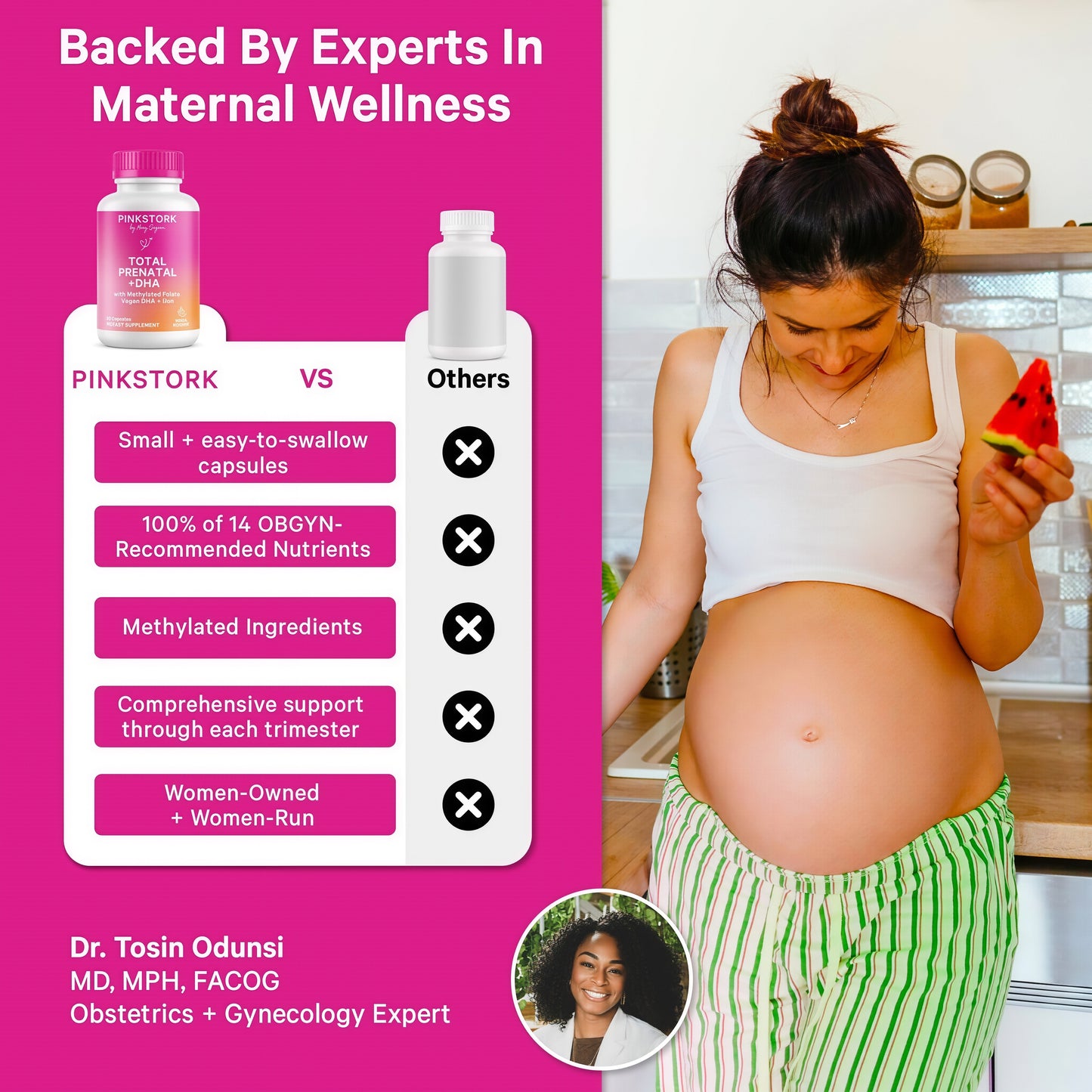Pink Stork Total Prenatal Vitamins, No Fishy Burps, 60 Capsules, Berry | Clean Label Award, Support Fetal Development, Vegan DHA, Methylfolate, Iron, Choline, Vitamin B12, Pregnancy Essentials
