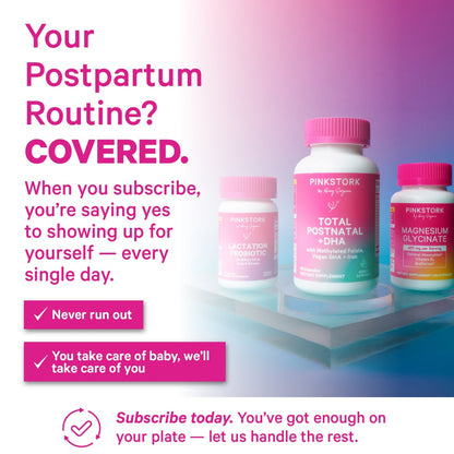 Pink Stork Total Postnatal Vitamins for Women, 60 Capsules, Berry | No Fishy Burps, Vegan Algae DHA, Methylated Folate, Iron, Postpartum Recovery + Lactation Support, Clean Label Award Winner