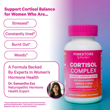 Cortisol Complex for Women - Adaptogenic Adrenal + Stress Support - 300mg Organic Ashwagandha, Algae DHA, Saffron, Methylated B Vitamins - Non-Drowsy - Mood + Hormone Balance - 60 Capsules