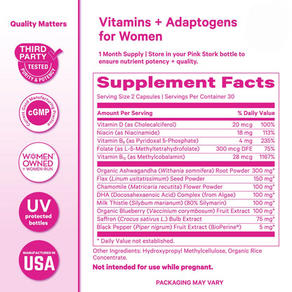 Cortisol Complex for Women - Adaptogenic Adrenal + Stress Support - 300mg Organic Ashwagandha, Algae DHA, Saffron, Methylated B Vitamins - Non-Drowsy - Mood + Hormone Balance - 60 Capsules